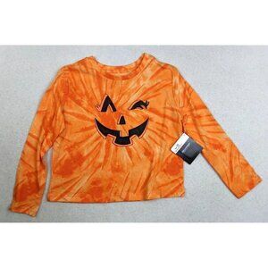 GIRL'S YOUTH ORANGE TIE-DYE PRINT JACK-O-LANTERN HALLOWEEEN T-SHRT - SIZE S 6-6X